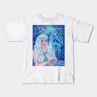 Pearl mermaid with dolphins by Renee Lavoie Kids T-Shirt